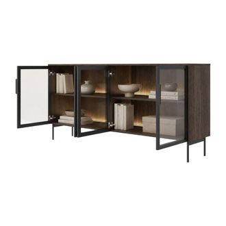 Dmora Aparador Hapa, Mueble 2 Estantes, Puertas Abatibles, 4 Puertas, 181x39x83h Cm Marr&oacute;n Nogal
