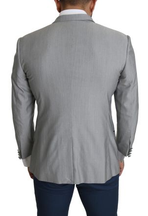 Dolce & Gabbana Mens Light Gray Single Breasted Sartoria Blazer Silk Virgin Wool Polyester Clothing