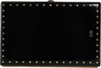 Dolce & Gabbana Black Leather Studs Gold Frame Clutch Evening Purse Womens Bag