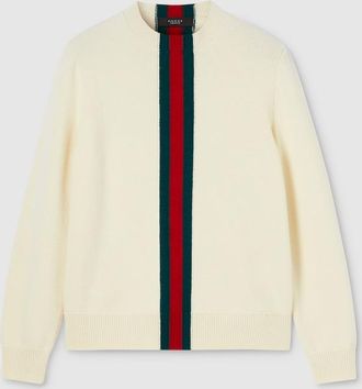 Gucci Knit Wool Sweater With Web Intarsia, Size XXXL, White, Ready-to-wear