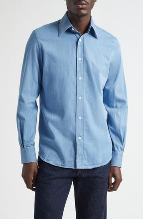 Thom Sweeney Lecce Point Collar Denim Button-Up Shirt in Light Denim at Nordstrom, Size 15.5