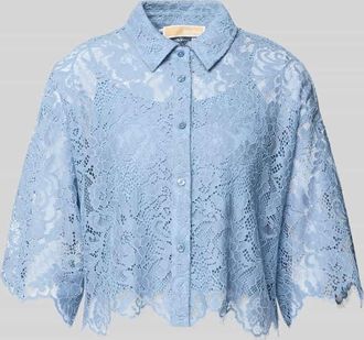 Michael Kors Bluse mit Spitze und Hemdblusenkragen in Hellblau, Gr&ouml;&szlig;e XL