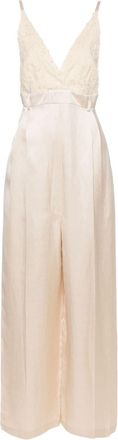 Alysi V-neck wide-leg jumpsuit - women - Viscose/Linen/Flax/Cotton - 42 - Neutrals