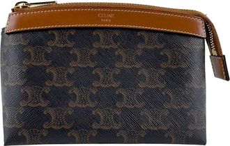 Celine Brown Coated Canvas Leather Pouch (Pre-Owned)