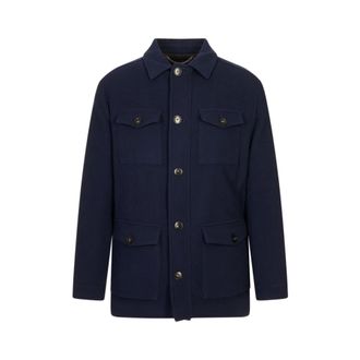 Canali Jassen, Heren, Blauw, L, Button-up Multi-pocket Jacket