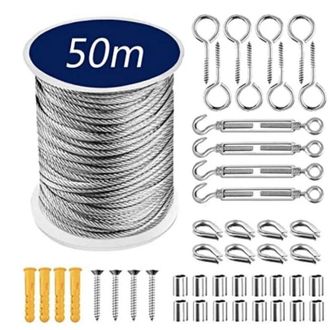 OEM Cable De Acero De 50 M, 1 Juego Multifuncional De Cuerda De Acero Inoxidable, Kit Para Colgar, Cable De Alambre, Cuerda Para Tienda De Campa&ntilde;a, Tended