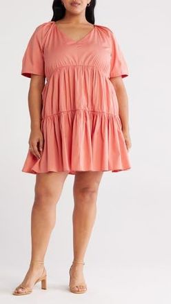 Nordstrom Tiered Minidress in Coral Apricot at Nordstrom Rack, Size 4X