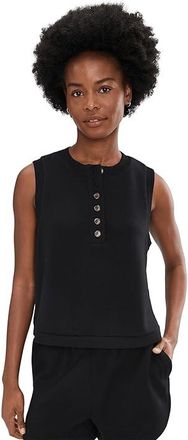 Varley Marla Button Placket Tank Top Womens Sweatshirt Black : XXS, Elastane/Polyester/Viscose