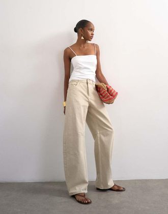 Topshop Barrel - Jeans bombati a vita media color avena-Neutro