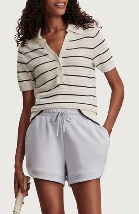 Varley Wren Stripe Cotton Blend Pointelle Polo Sweater in White /Blue Nights at Nordstrom, Size Xx-Small