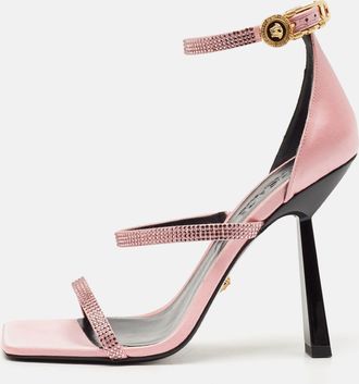 Versace Pink Satin Safety Pin Ankle Strap Sandals