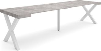 Skraut Home Mesa Consola Extensible, Mesa Comedor Plegable, 300, Para 14 Comensales, Patas Madera Maciza, Estilo Moderno, Gris Cemento - Skraut Home