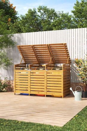 Living and Home Outdoor Spruce Wood Trash Can Storage Shed with 3 Door in Brown