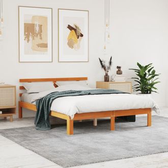 vidaXL Vidaxl - Cama Sin Colch&oacute;n Madera Maciza De Pino Marr&oacute;n Cera 140x190 Cm
