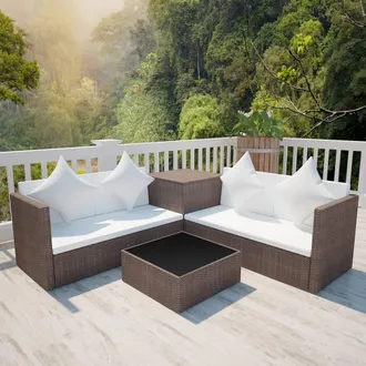 vidaXL Set Muebles De Jard&iacute;n 4 Piezas Y Cojines Rat&aacute;n Sint&eacute;tico Marr&oacute;n Vidaxl