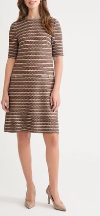 Ming Wang Braid Trim Knit A-Line Dress in Warm Taupe/Dark Umber/Ivory at Nordstrom, Size Xx-Small