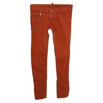 Dsquared2 Rust Orange Denim Chain Detail Slim Fit Jeans
