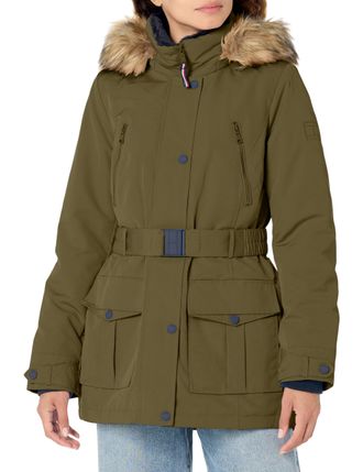 Tommy Hilfiger Womens Tactical Cold Weather Belted Jacket, Belted Artic Juniper, M