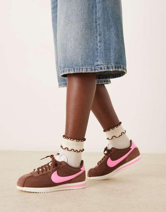 Nike Cortez - Sneakers unisex in nylon marrone e rosa