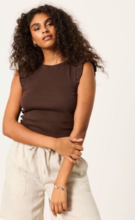 Fat Face FatFace Chocolate Brown Frill Sleeveless Top