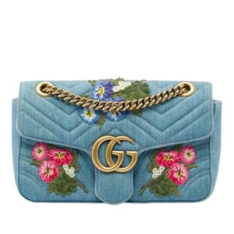 Gucci Pre-owned Vintage Floral Embroidered Denim Shoulder Bag - Dames - Pre-owned - Blauw - Maat: ONE Size Denim