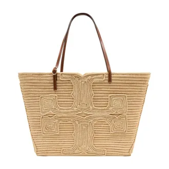 Tory Burch Womens Ella Tote Beige Raffia