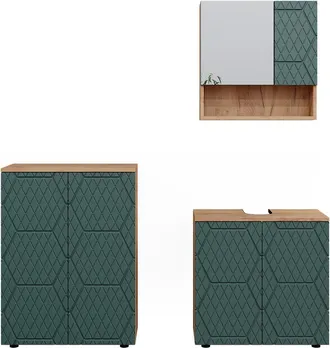Vicco Conjunto De Muebles De Ba&ntilde;o Irma, Verde, 3 Partes, Con Base De 60 Cm