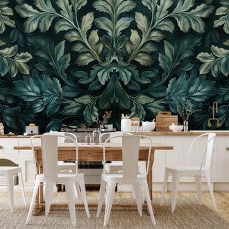 OEM Murale Da Parete - Foglie Vittoriane Verde Scuro: Composizione Botanica Scultorea / Foglie Vittoriane In Verde Scuro
