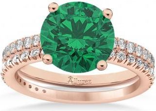 Allurez Lab Emerald & Diamond Round-Set Semi-Eternity Bridal Set 14k Rose Gold (2.92ct)