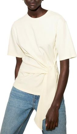 Mango Side Tie Stretch Cotton T-Shirt in Vanilla at Nordstrom, Size X-Large