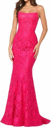 Sherri Hill Tie Back Lace Dress In Pink