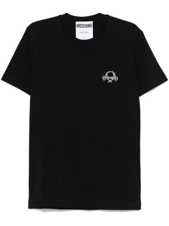 Moschino Short-Sleeve Black T-Shirt With Intricate Embroidery