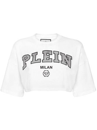 Philipp Plein Top corto con decorazione logo - Bianco