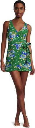 Lands End Side Tie Mini Swim Dress Swimsuit in Vibrant Clover Poppy Floral at Nordstrom, Size 12