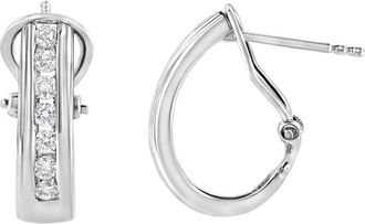 House of Brilliance 925 Sterling Silver Channel Set 1/2 Cttw Lab Grown Round Diamond Omega Back Huggy Hoop Earrings (F-G Color, SI1-SI2 Clarity)
