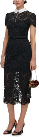 Self Portrait Intricate Black Lace Midi Dress with Contrast Collar
