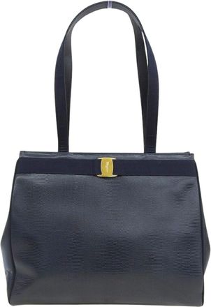 Ferragamo Navy Leather Tote Bag (Pre-Owned)