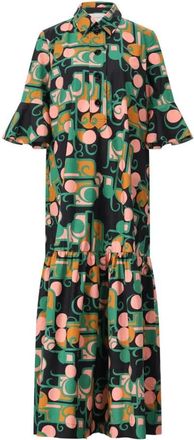La DoubleJ Retro Maxi Jurk met Flowy Ruffles - Dames - Shirt Kleedjes - Veelkleurig - S - Kleedjes