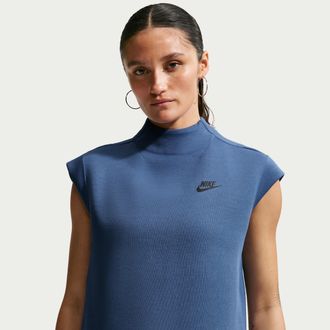 Nike Womens Nike Sportswear Tech Fleece Short-Sleeve Top in Blue | IR1705-461