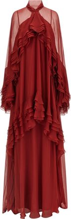 Alberta Ferretti Bordeaux Silk Long Womens Dress