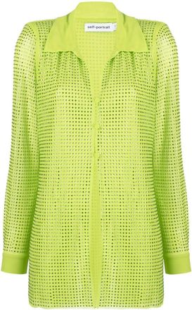 Self Portrait Hotfix rhinestone-studded mesh shirt - women - Polyester/Elastane/Polyester/Elastane - 10 - Green
