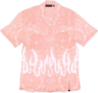 Vision Of Super Flames Bandana Print Short Sleeve Shirt - Heren - Korte mouwen Overhemden - Roze - XL - Overhemden