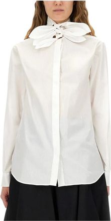 Moschino Gestreept Katoenen Popeline Shirt met Strikdetail - Dames - Blouses & Shirts - Wit - Maat: S Katoen