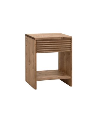 Deco Wood Mesita de noche de madera maciza con caj&oacute;n tono roble oscuro 60x40cm