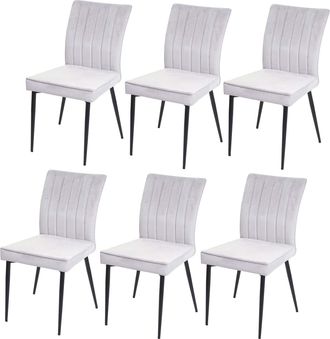 Hhg [nunca Usado] Lote De 6 Sillas De Comedor Hhg-319, Silla Silla De Cocina, Terciopelo Metal, Gris Claro