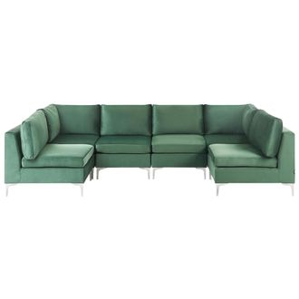 Beliani Sof&aacute; En Forma De U 6 Plazas De Terciopelo Verde Asiento Patas Metal Glamour Evja