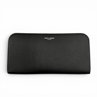 Saint Laurent Black Leather Long Wallet (Bi-Fold) (Pre-Owned)