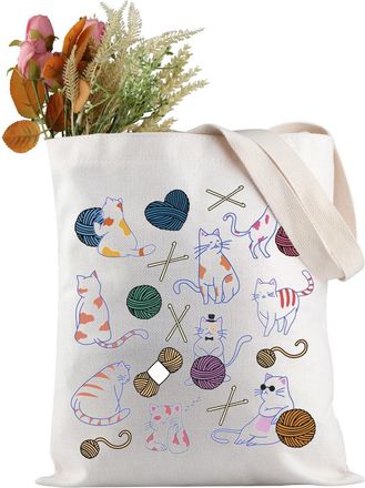 Generic PYOUL Crochet and Cats Tote Bag Funny Crochet Cat Tote Bag Gift Crocheter Gift Cat Lover Gift Crochet Lover Gift (crochet and cats tote EU)
