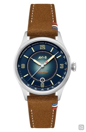 AVI-8 Flyboy Lafayette Automatic 110th Anniversary Limited Edition Leather Strap Watch, 42mm in Blue at Nordstrom