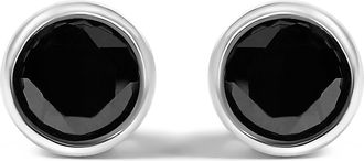 House of Brilliance 925 Sterling Silver Round Brilliant-Cut Black Diamond Bezel-Set Stud Earrings with Screw Backs